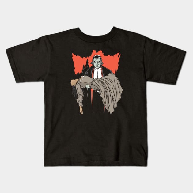 Dracula Vampire Carrying a Woman Illustration Kids T-Shirt by SLAG_Creative